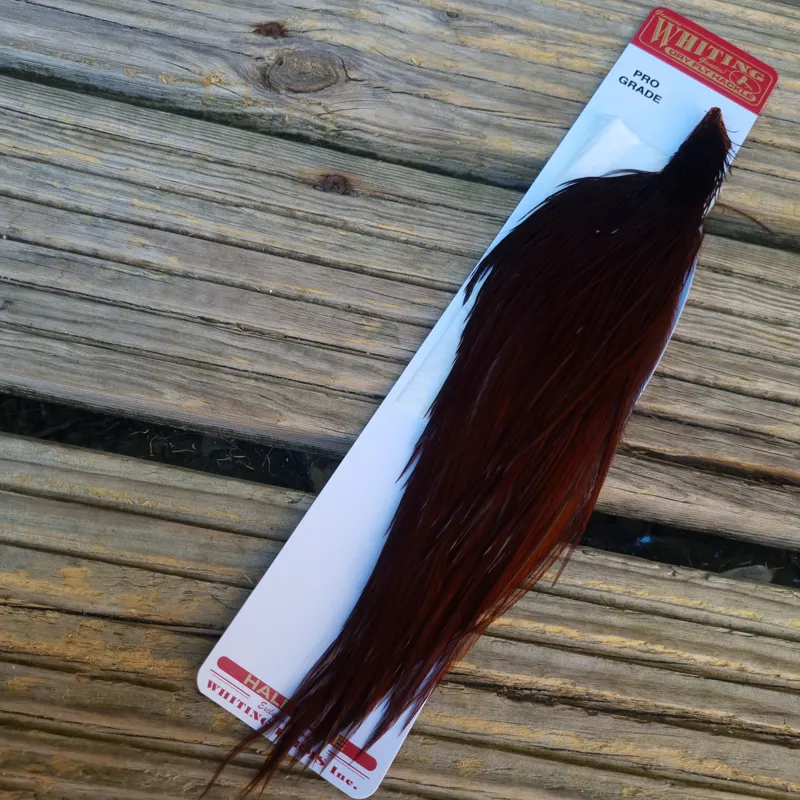 Whiting 1/2 Pro-Grade Dry Fly Rooster Cape in White Dyed Coachman Brown